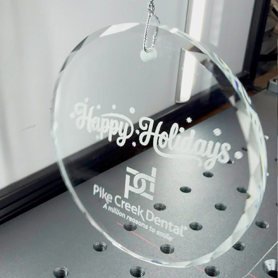 Laser engraved crystal holiday ornament