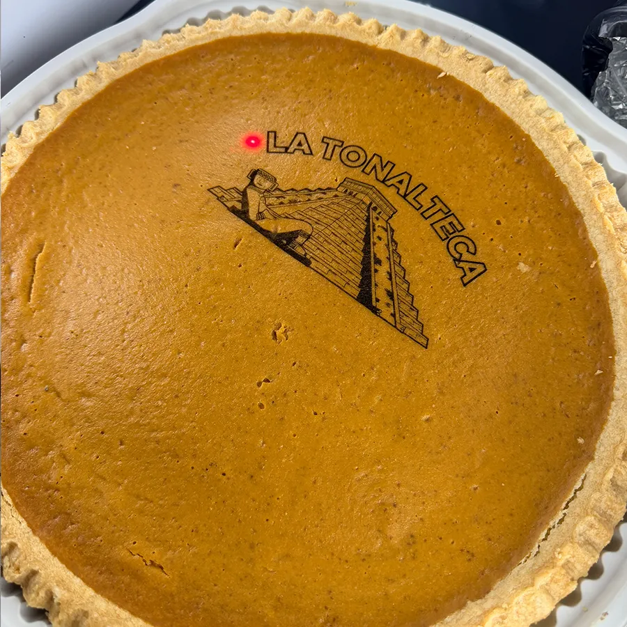 Seasonal laser engraved pumpkin pie design for bakeries