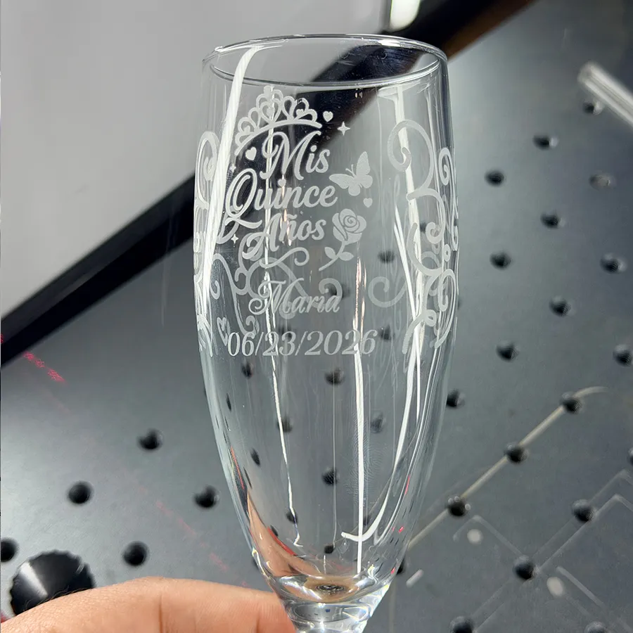 Custom laser engraved Mis Quince Anos champagne flute for Quinceanera