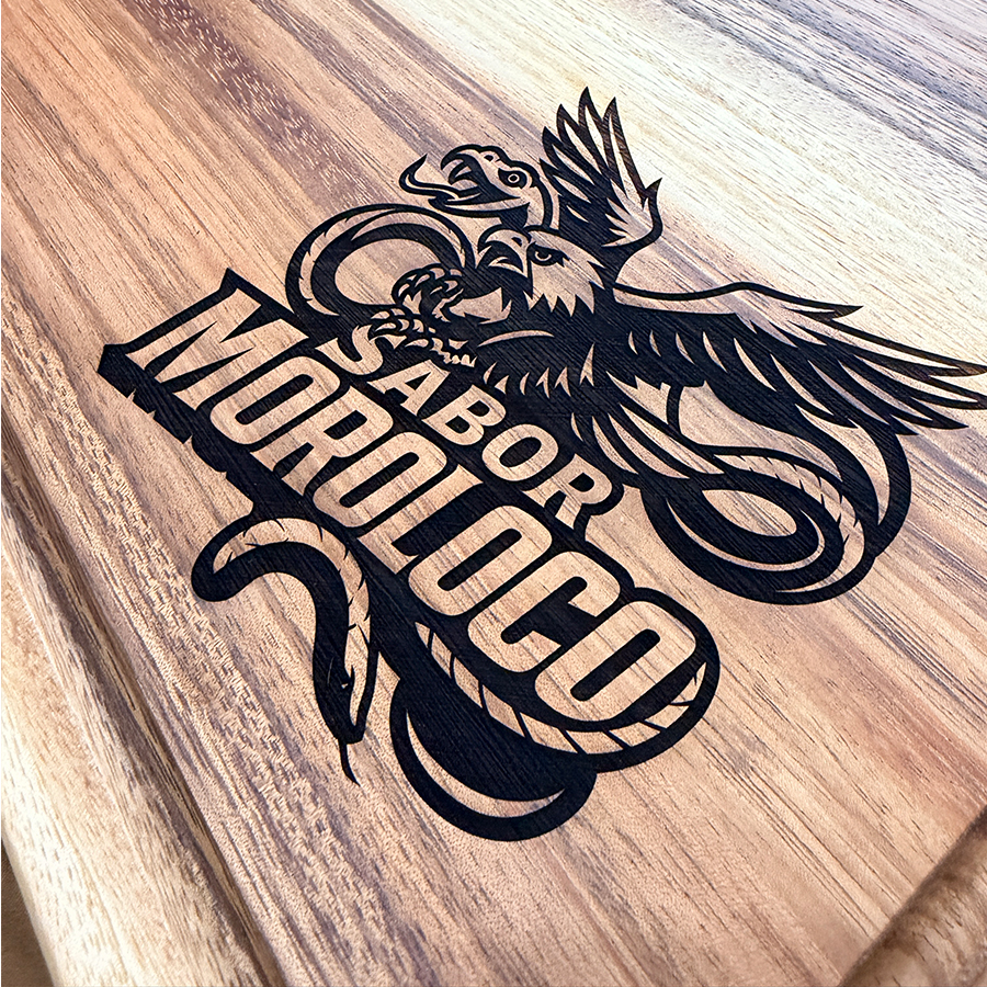Custom engraved cutting board with restaurant logo