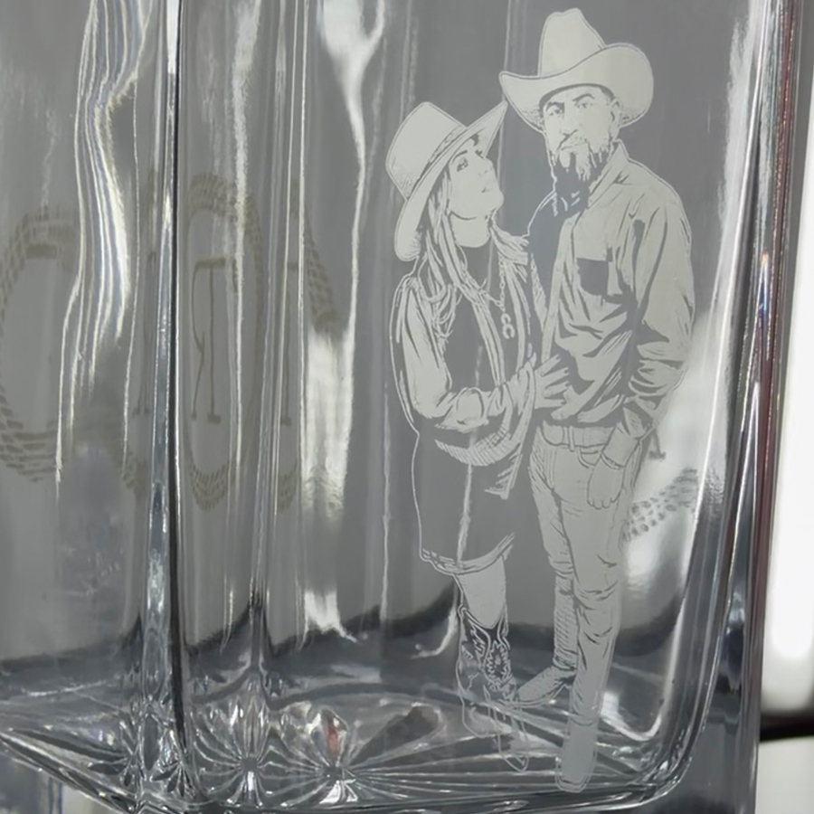 Custom engraved whiskey decanter with photo engraving