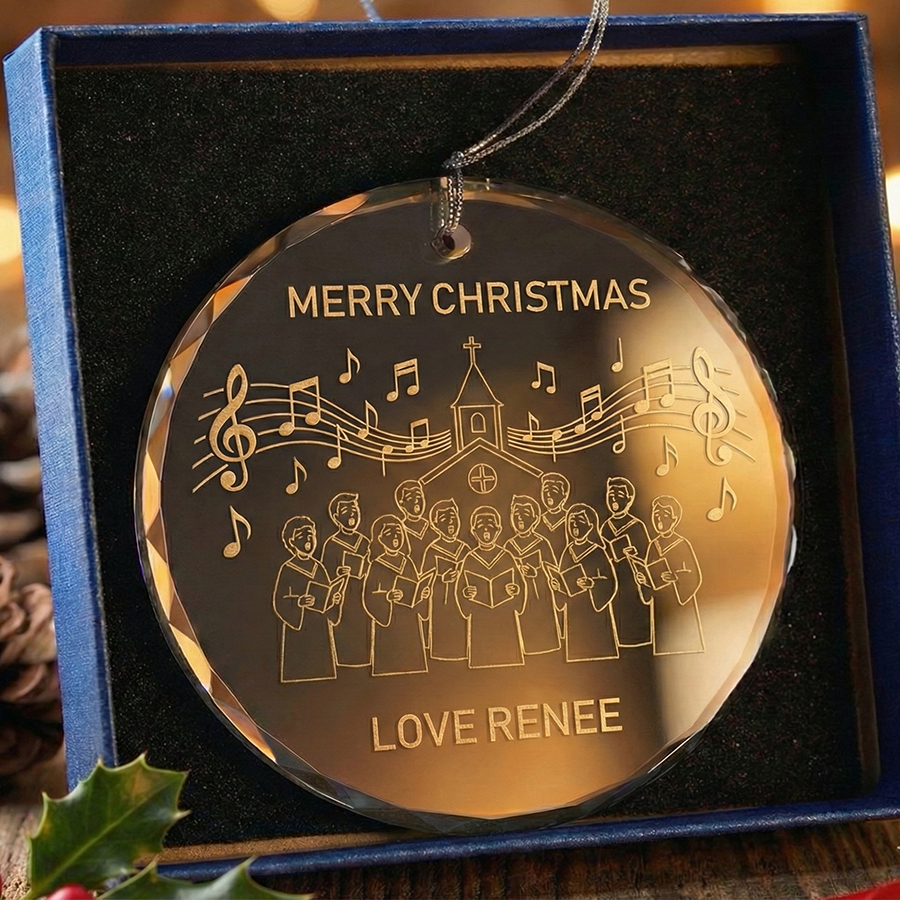 Laser engraved crystal church ornament