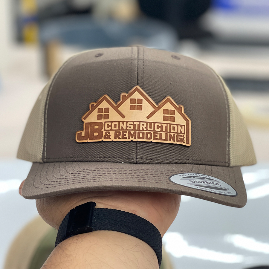 Laser engraved custom leather patch hats by Victory Laser Engraving