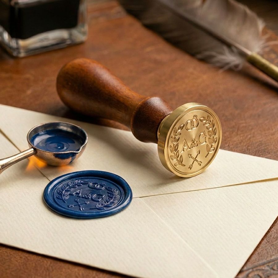 Laser engraved brass wax seal stamp with monogram